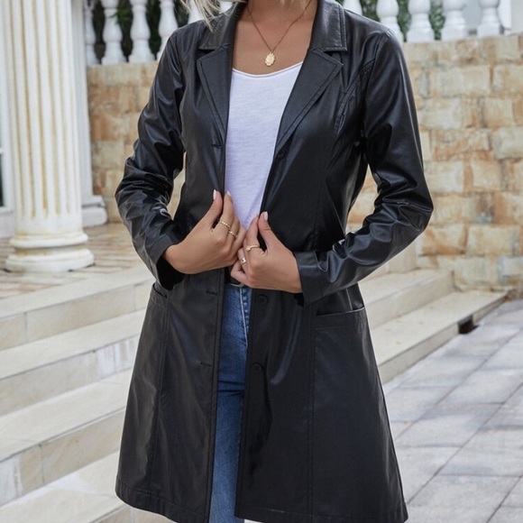 Delilah Wear Jackets & Blazers - Women’s Faux Leather Trench Jacket